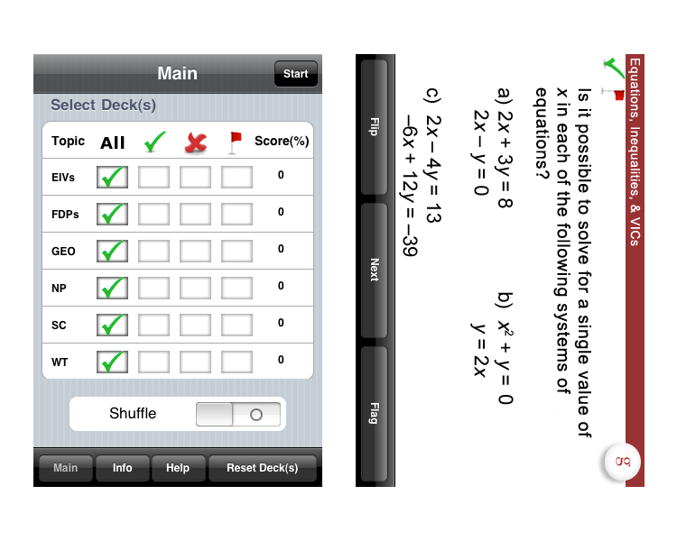 FlashCards main menu and exam task