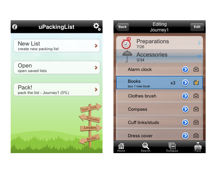 uPackingList items list