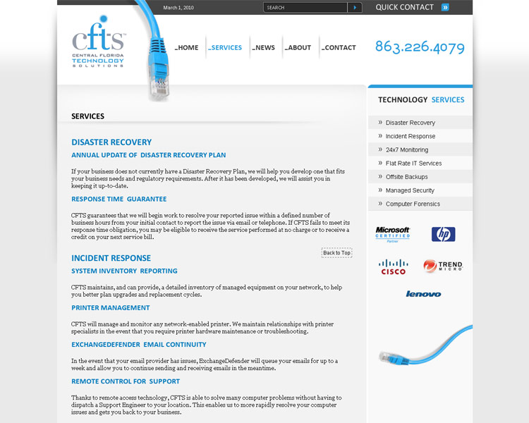 CFTS. Services page