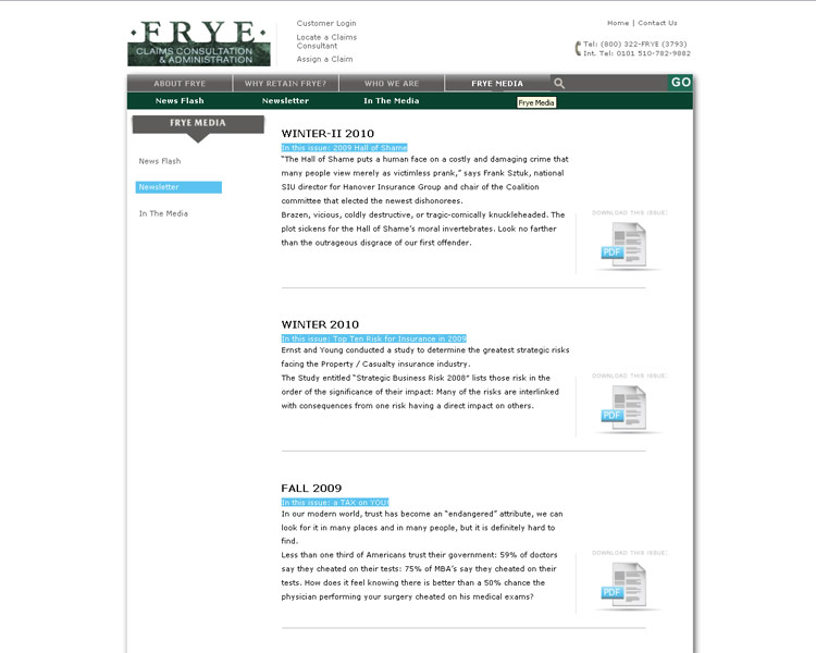 Frye. Media page