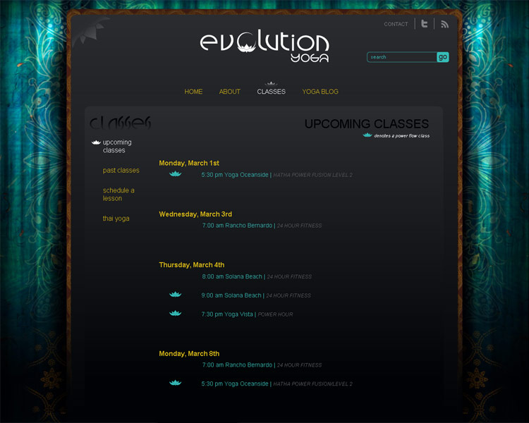 Evolution Yoga. Classes page