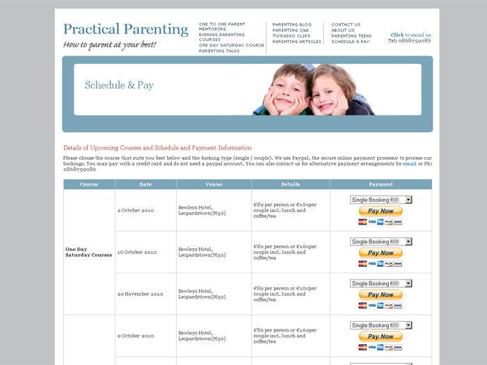 Practical Parenting Schedule and PayPal Payment