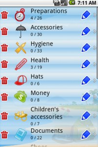 uPackingList Android: Categories