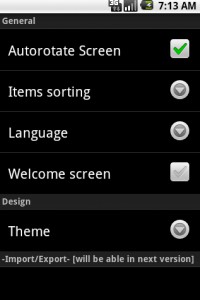 uPakingList Android: General Settings