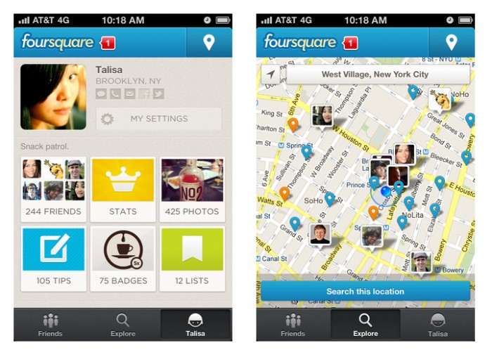 Вышла новая версия сервиса Foursquare