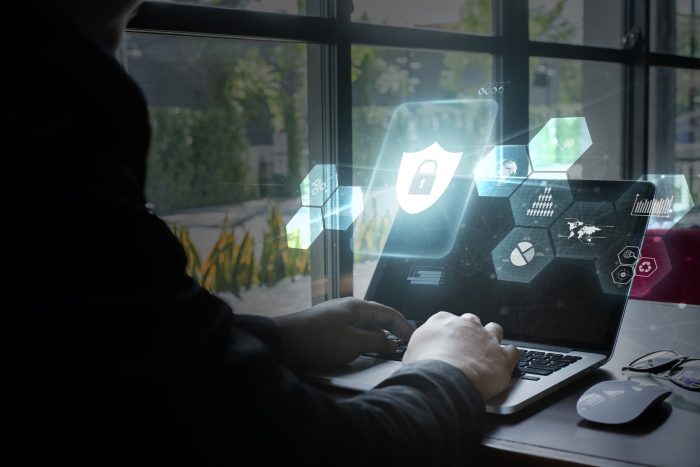 Young women using computer, Cyber security concept.